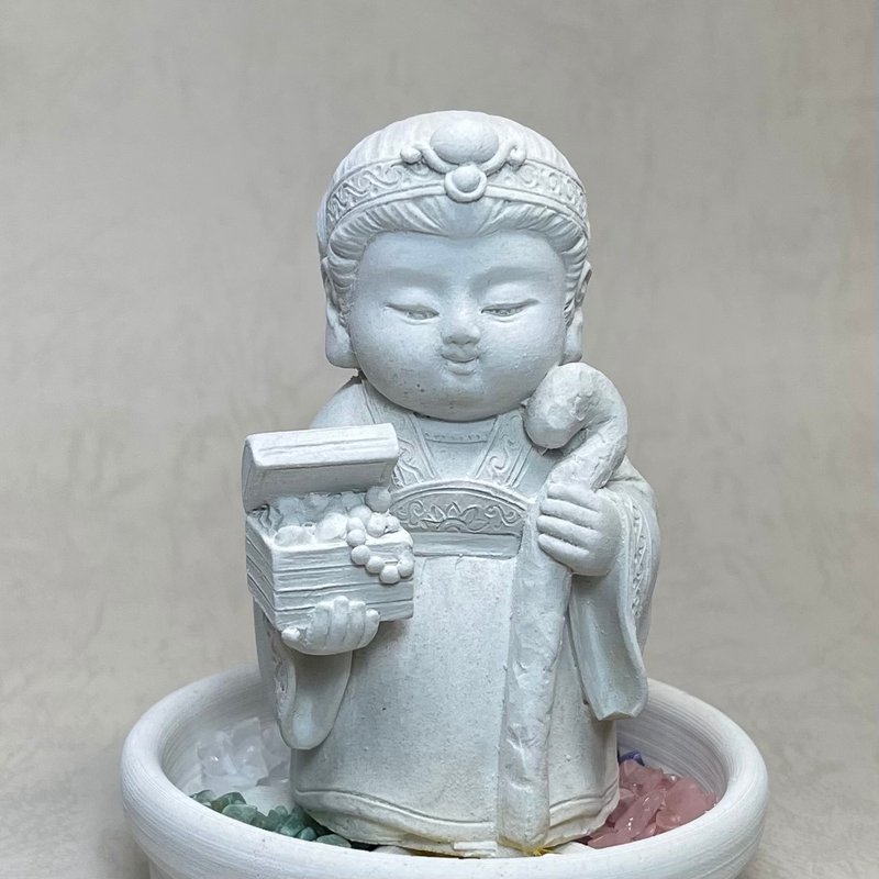 開運公仔 五行礦石水晶擴香之土地婆婆 小盤套組 贈5ml純精油 - 香氛/精油/擴香 - 水泥 白色