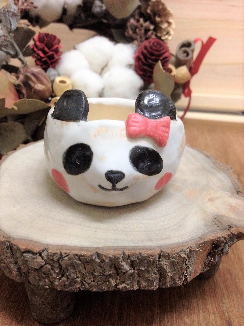 Little panda bean dish potted - ตกแต่งต้นไม้ - เครื่องลายคราม หลากหลายสี