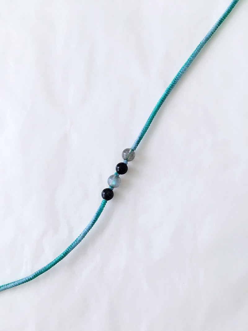 Labradorite + blue sandstone pink blue + lake green Wax line extremely thin romantic longing for lovers Stone ocean - Bracelets - Other Materials Blue