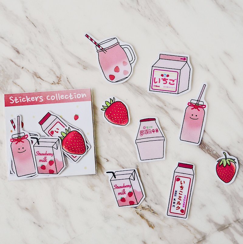 草莓牛奶/透明貼紙 - 貼紙 - 紙 粉紅色