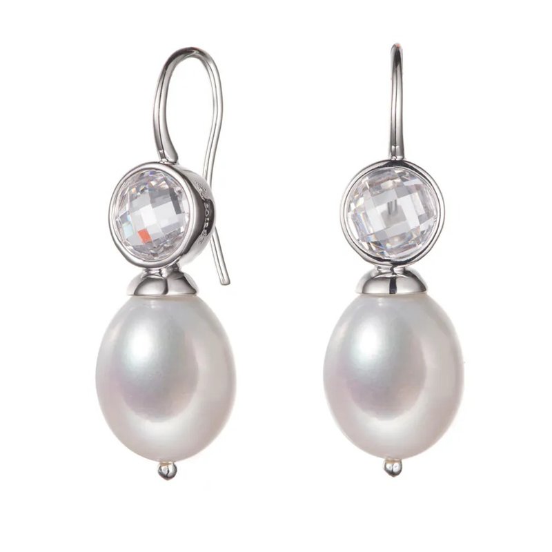 Large round diamond pearl earrings (2 colors in total) - Earrings & Clip-ons - Copper & Brass Gold