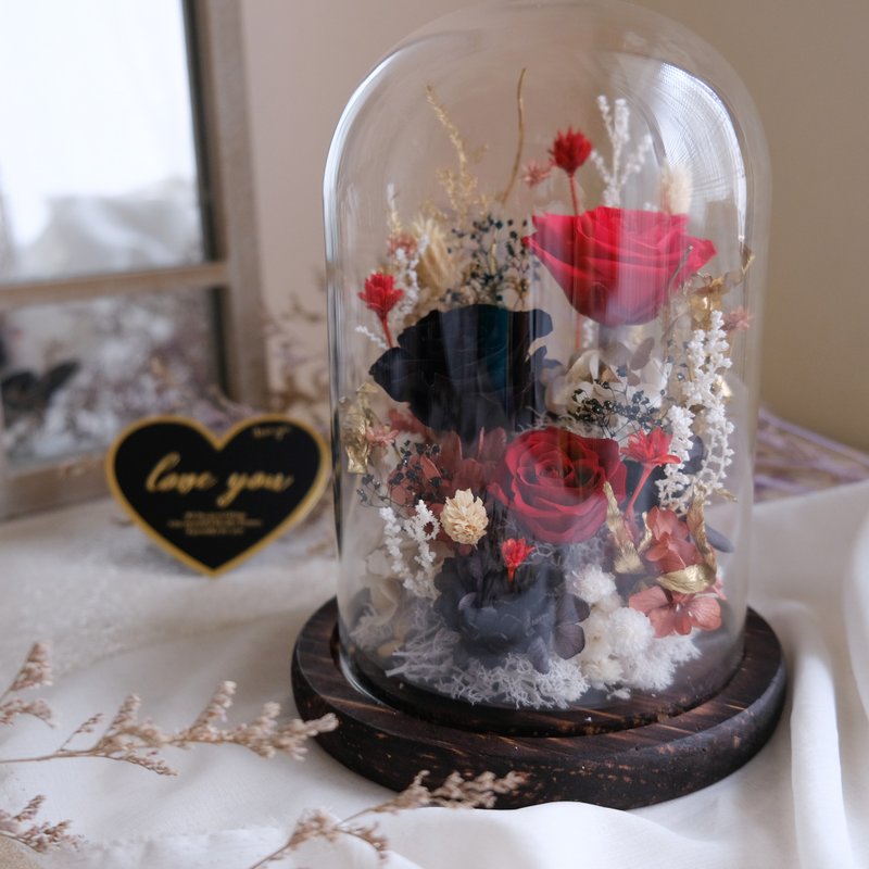 *深愛你*七夕情人節/紅黑奢華/玻璃鐘罩(無燈)/告白/結婚周年紀念 - 植栽/盆栽 - 植物．花 紅色