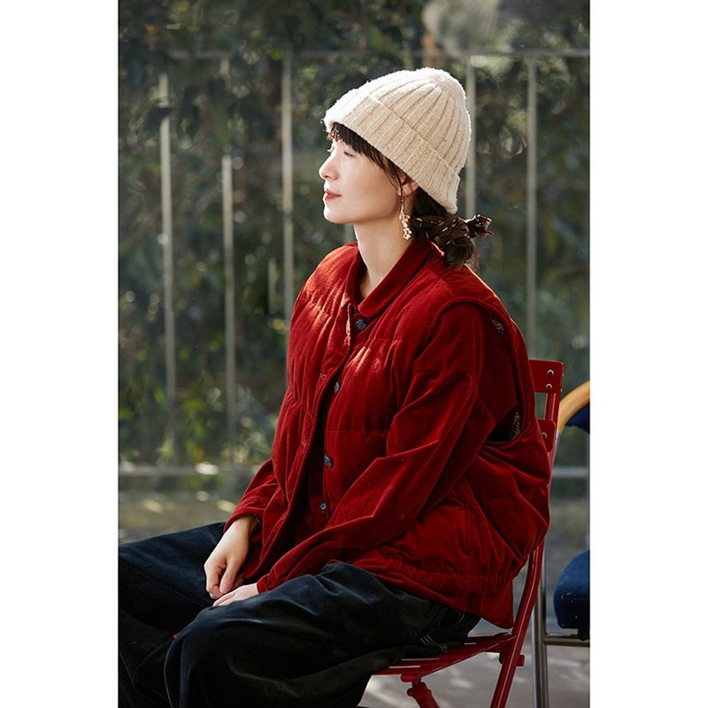 侯麥紅平絨棉寬松保暖親膚羽絨馬甲 - 女上衣/長袖上衣 - 棉．麻 