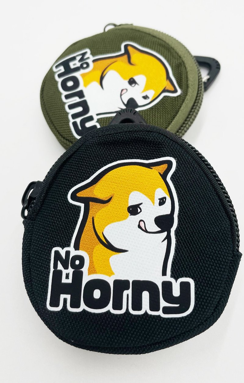 迷因-不可以色色柴犬  口袋零錢包  拉鍊零錢包 圓形小物零錢包 - 零錢包/小錢包 - 棉．麻 黑色