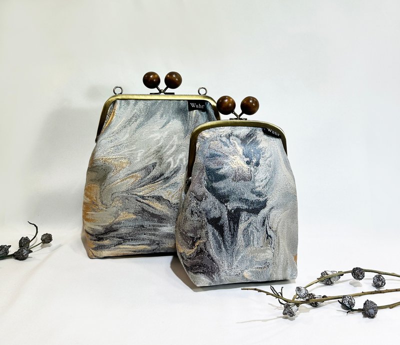 Ranran marble bean kiss lock bag clutch bag mobile phone bag shoulder bag carry-on bag - Messenger Bags & Sling Bags - Cotton & Hemp Gray