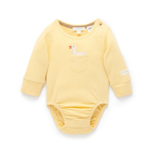 Purebaby有機棉 澳洲Purebaby有機棉嬰兒包屁衣/新生兒 連身衣 黃色小鴨