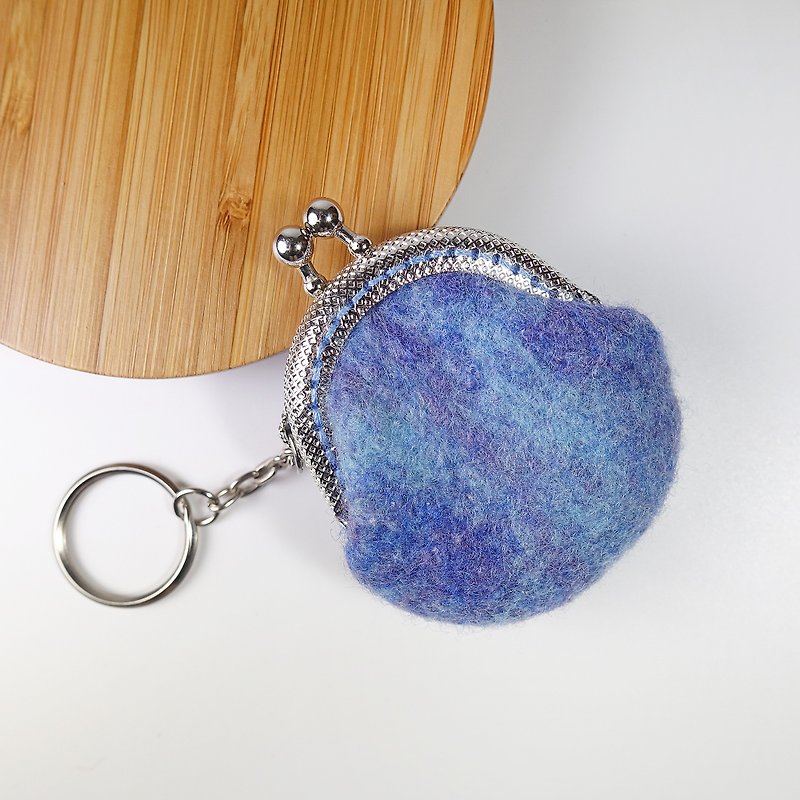 Wool felt mixed color design coin purse key ring - Coin Purses - Wool Multicolor