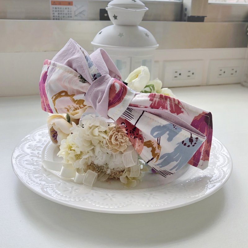 大款棉麻蝴蝶結髮箍髮飾-卡其色 - 髮夾/髮圈 - 其他材質 粉紅色