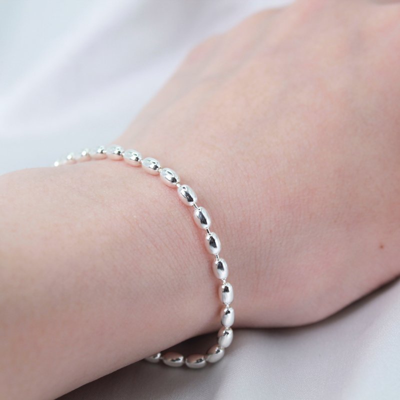 [SWS Jewelry] Classic Sterling Silver Rice Grain Bracelet (Coarse) 925 Silver Anti-allergic - Bracelets - Sterling Silver Silver