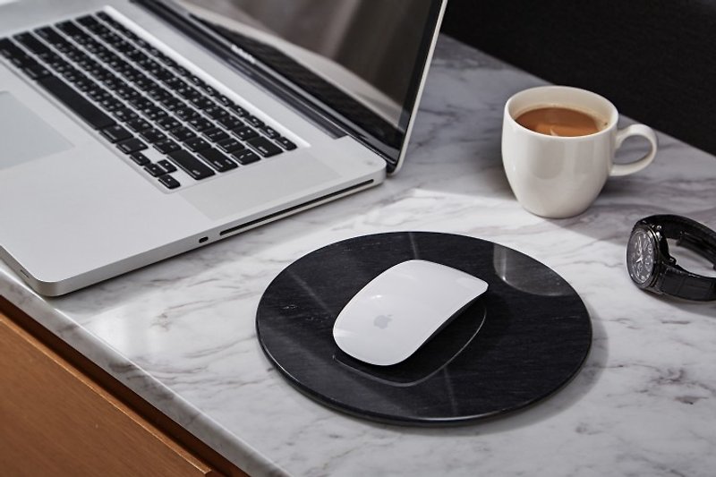 Natural Marble 6mm Ultra Thin Disc Mouse Pad - Mouse Pads - Stone Black