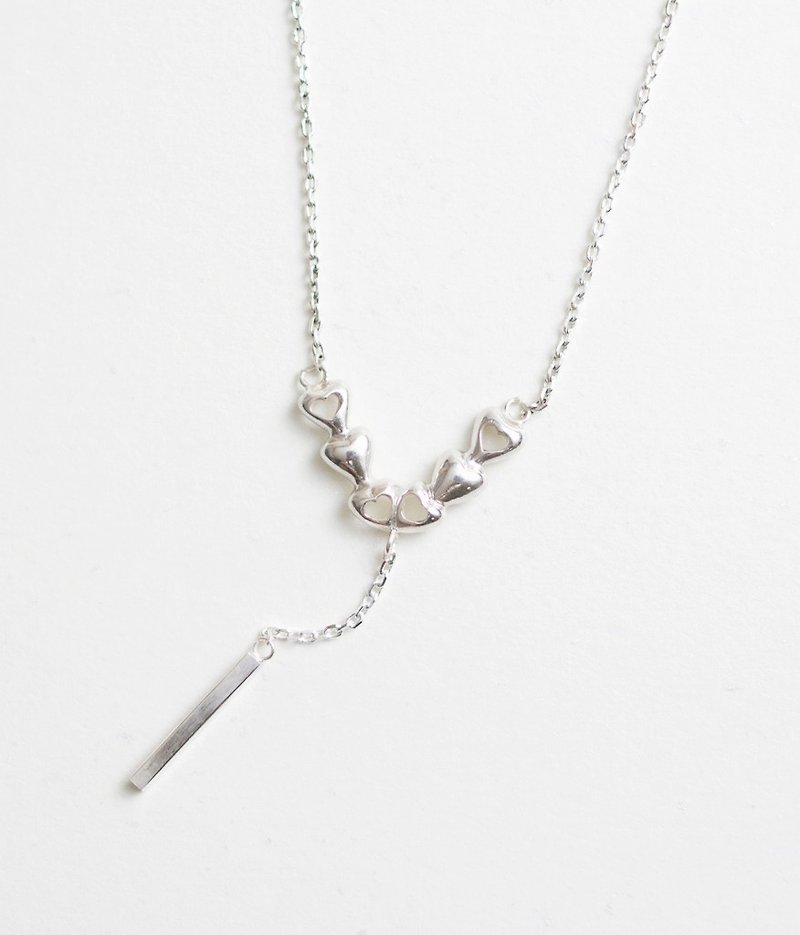 V系列 愛心幾何線條項鍊 手作925純銀 ハート ネックレス - 項鍊 - 純銀 銀色
