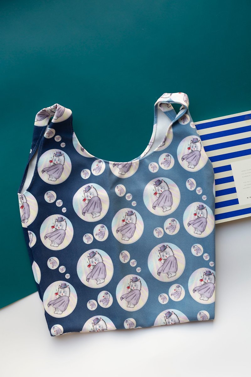 PMG 寵物手提袋 禮服蒙面喵 【 可客製 】 麻棉材質 - 手提包/手提袋 - 棉．麻 藍色