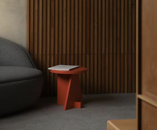 ZHEプリーツ幾何学的なコーヒーテーブルラウンド木製サイドテーブル