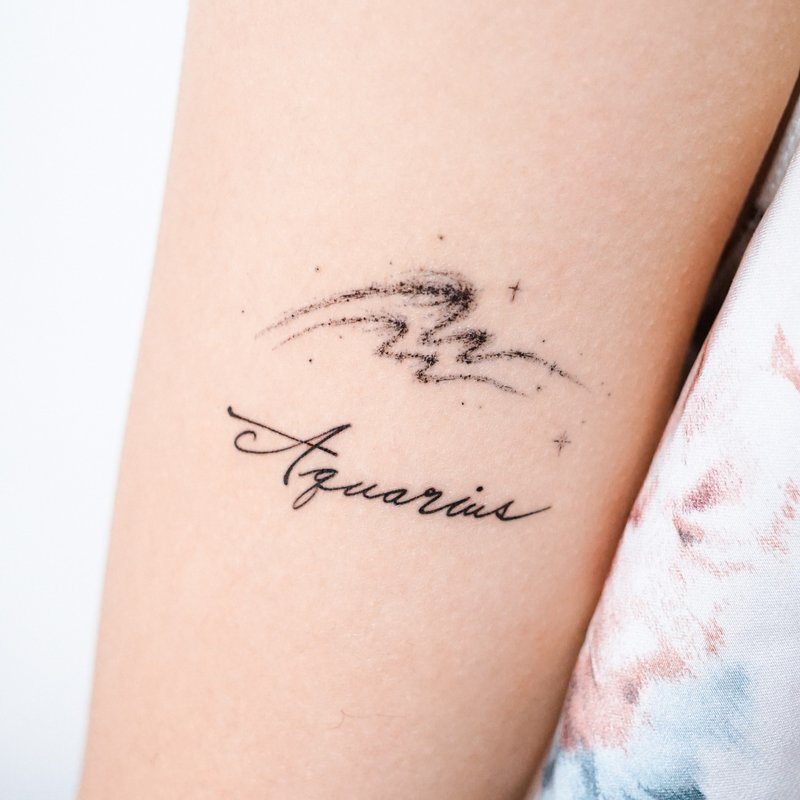 Aquarius Horoscope Tattoo Zodiac Sign Symbol Tattoos Temporary Tattoo Stickers - สติ๊กเกอร์แทททู - กระดาษ สีดำ