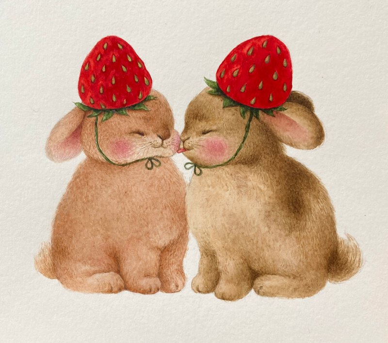 Original watercolor artwork Strawberry Kiss - Posters - Paper White