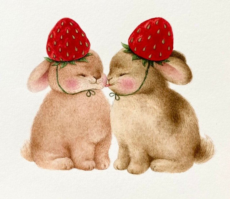 Original watercolor artwork Strawberry Kiss - 海報/掛畫/掛布 - 紙 白色