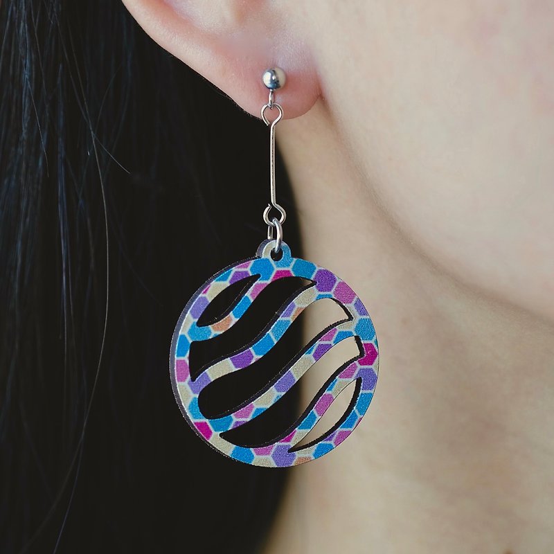 Wood earrings-Circle Colorful - ต่างหู - ไม้ หลากหลายสี