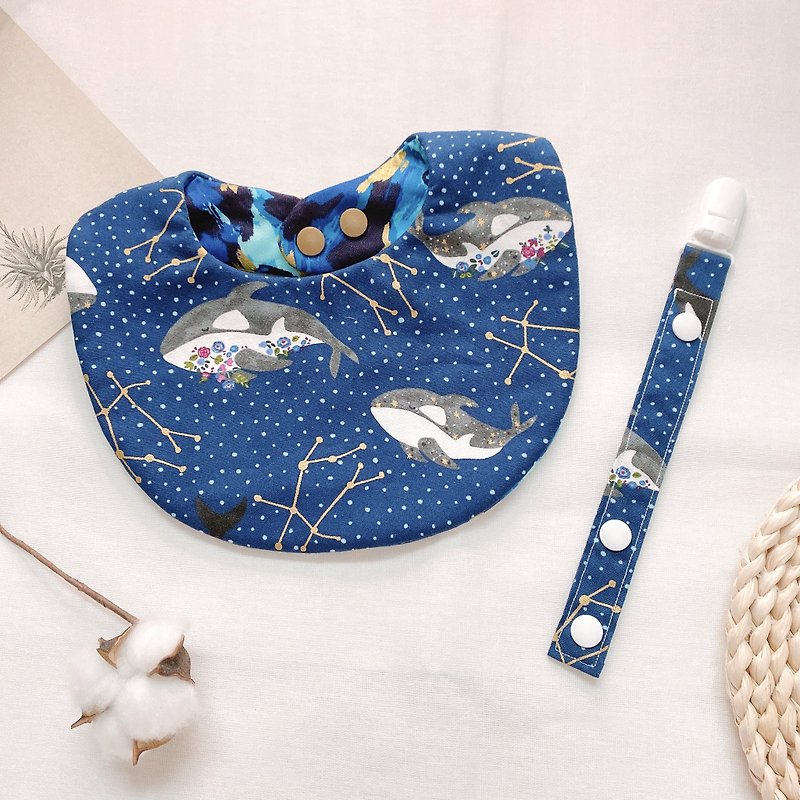 Hot stamping deep space galaxy whale bib bib pocket handmade bib bib bib gift box handmade - Baby Gift Sets - Cotton & Hemp Blue