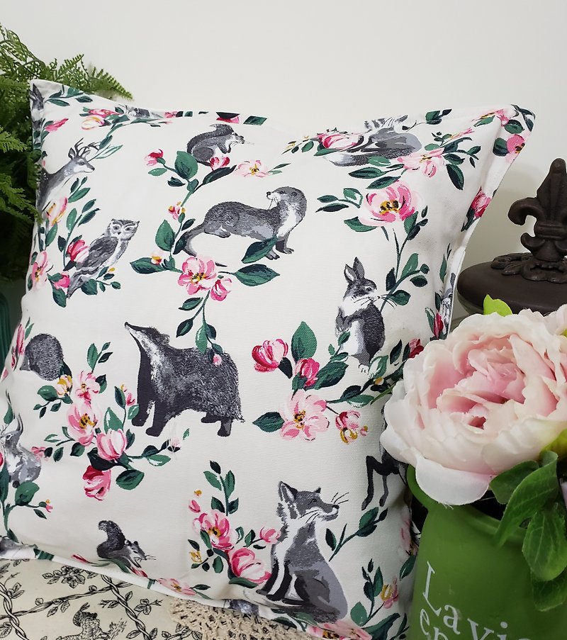 Nordic Cute Animal Pink Flower Pattern Style Pillow Pillow Cushion Cushion Pillowcase Home Furnishing Office Use - หมอน - ผ้าฝ้าย/ผ้าลินิน ขาว