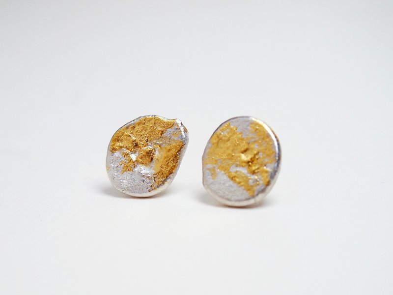 Coal Series  #a266  Melted Rock Earring - ต่างหู - เงิน สีทอง