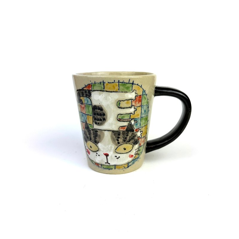 Nice Little Clay Handmade Cup Cute Cat 0115S-37 - Mugs - Pottery White