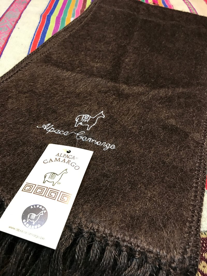 Alpaca scarves handmade bristles - dark brown - Scarves - Wool Brown