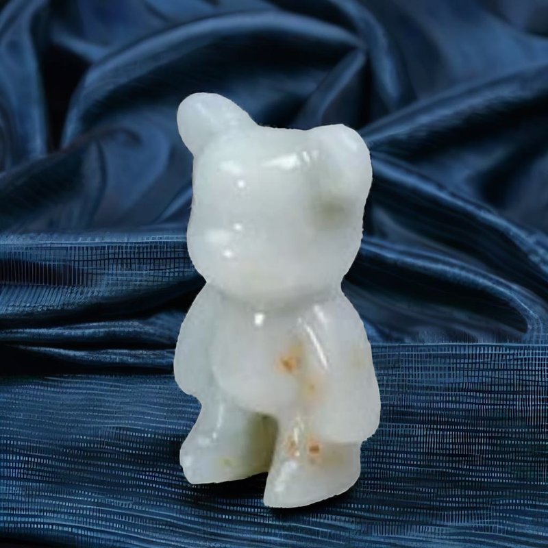 Floating yellow flower jade cute bear decoration | Natural Burmese jade jade A goods - อื่นๆ - หยก ขาว