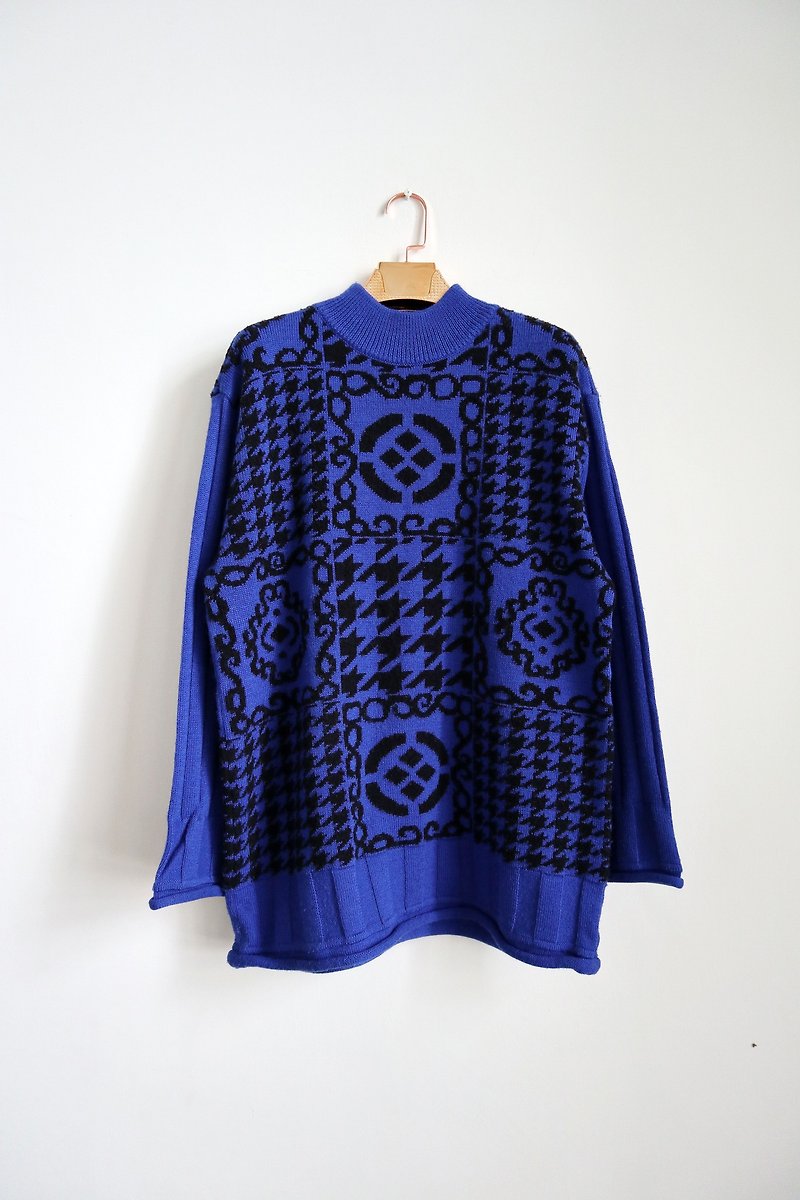 カボチャヴィンテージ。古代のトーテムのセーター - ニット・セーター メンズ - ウール ブルー