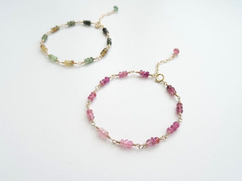 Tiny Faceted Tourmaline Rondelle 14K GF Bracelet | Pink / Green Yellow Brown - Bracelets - Gemstone Multicolor