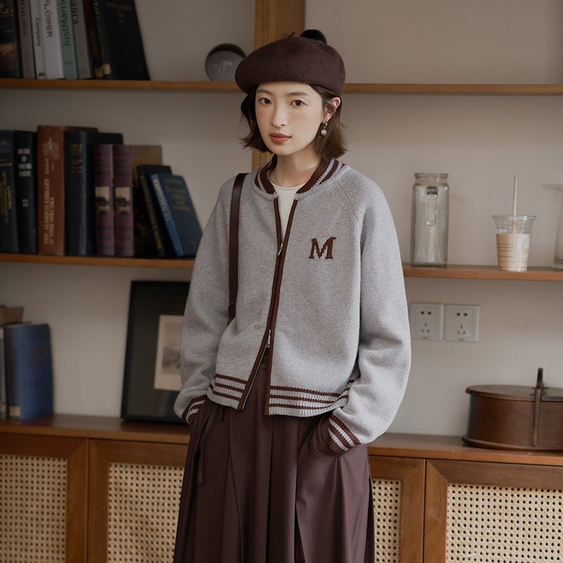 學院風拉鏈針織開衫|針織衫|兩色|秋冬款|Sora-1344 - 女裝毛衣/針織衫 - 羊毛 多色