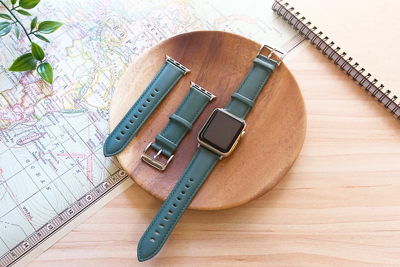 真皮 錶帶 綠色 - 當日出貨 AppleWatch 義大利真皮手工錶帶 全系列 免費刻字包裝