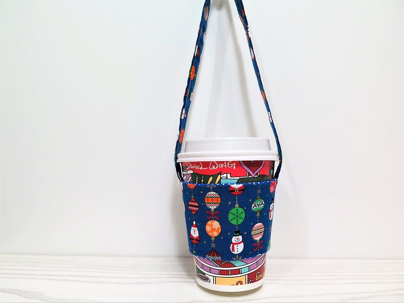 Christmas exclusive / green drink cup sets. Bag Japan limited edition cotton - colorful blue - Beverage Holders & Bags - Cotton & Hemp Blue
