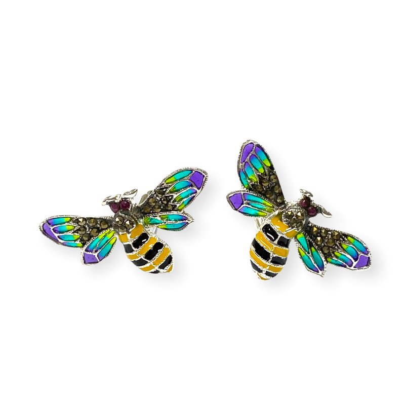 Art Nouveau Plique A Jour Bee with Ruby Cufflinks 925 Sterling Silver Mens Gift - 袖扣 - 純銀 