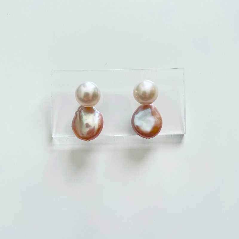 Coin pearl earrings in nuanced colors - ต่างหู - ไข่มุก สึชมพู