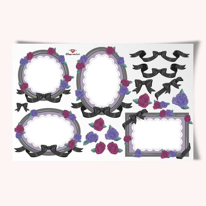 Gothic Rose Ribbon Frame Journaling Stickers 4 Sheets - 貼紙 - 紙 