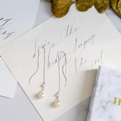 meraki design Mia | 天然海水珍珠 純銀批花珠波浪耳線耳環 | 結婚耳環 新娘