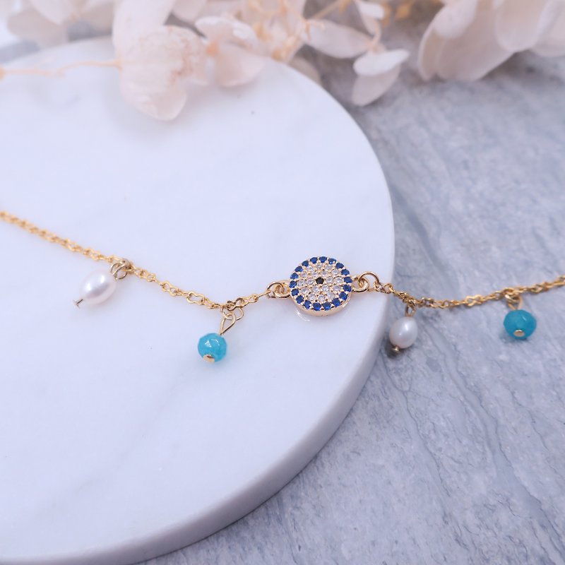 Summer Ocean Flower Tianhe Stonex Freshwater Pearl X Diamond Diamond Blue Flower Pendant - Bracelets - Gemstone Blue