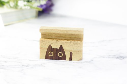 MoowCo 貓咪鑲嵌木製手機座(迷你版) / 客製化/ 接單訂製