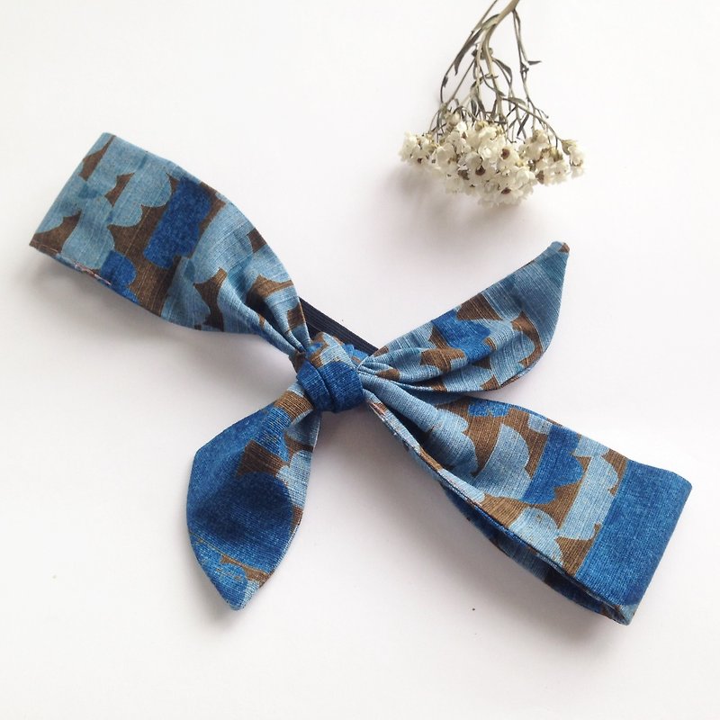 Nightingale Specials Indigo Coffee - Limited Japanese Cuisine - Qianchen Strap Tied Knot Bow Band - Hair Accessories - Cotton & Hemp Blue