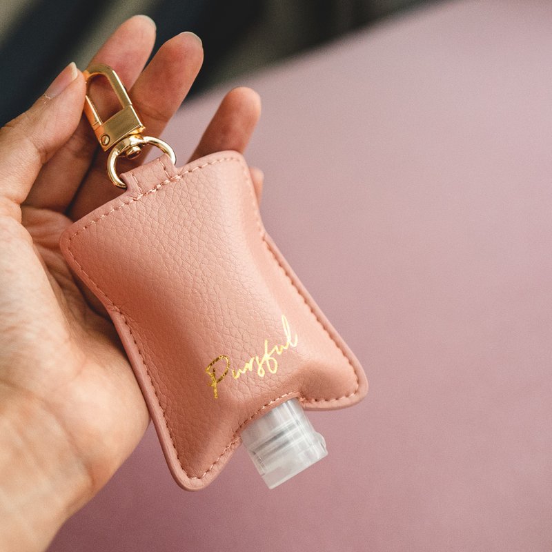 【Personlization】Hand Sanitizer Holder Charm in Pink Leather - พวงกุญแจ - หนังเทียม สึชมพู