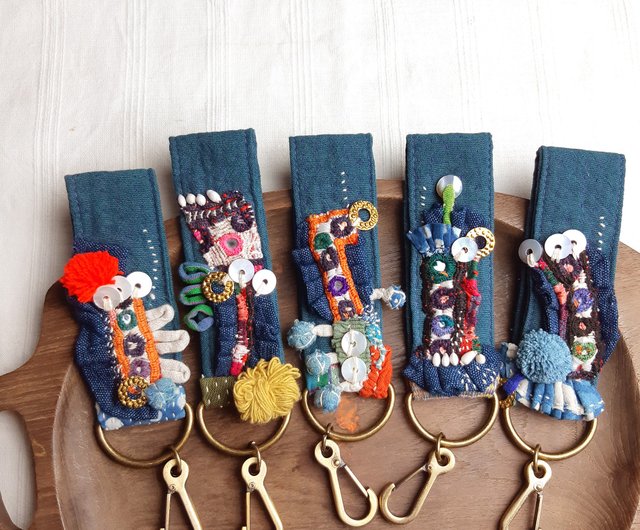 DUNIAハンドメイド/ Haisheng古代布ミラー刺繍キーホルダー