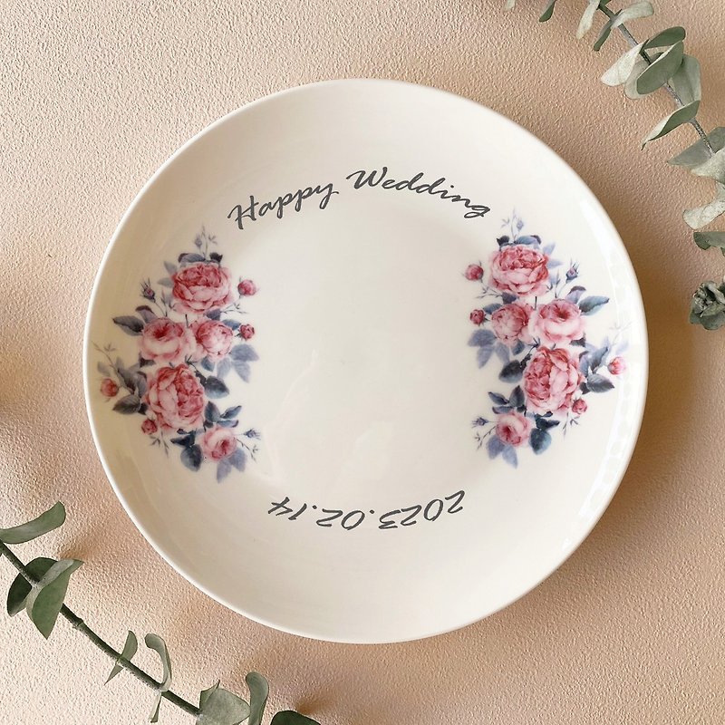 Customized gift-elegant rose beautiful commemorative 8-inch bone china - Plates & Trays - Porcelain Multicolor