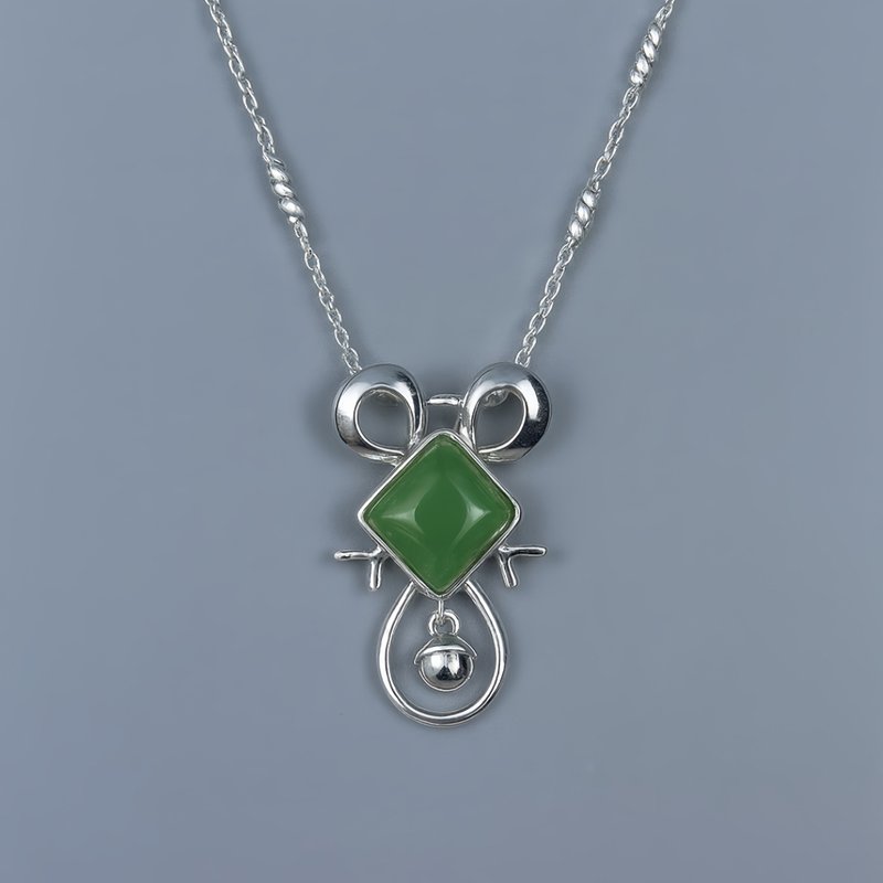 心有所鼠 天然碧玉 墜子 項鍊 A貨  925 純銀 情人節 生日 禮物 - 項鍊 - 玉石 綠色