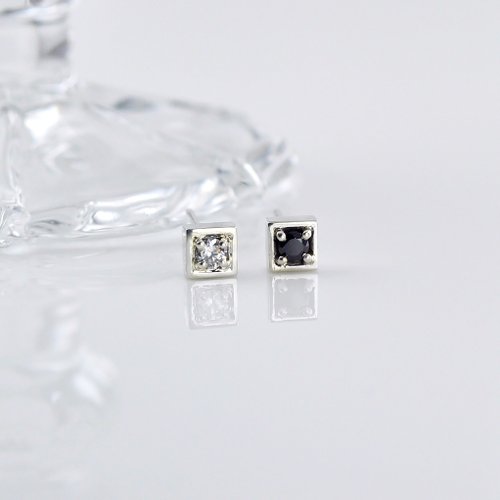 GreenRock Jewelry 方塊單顆CZ針式耳環(單只) 925純銀