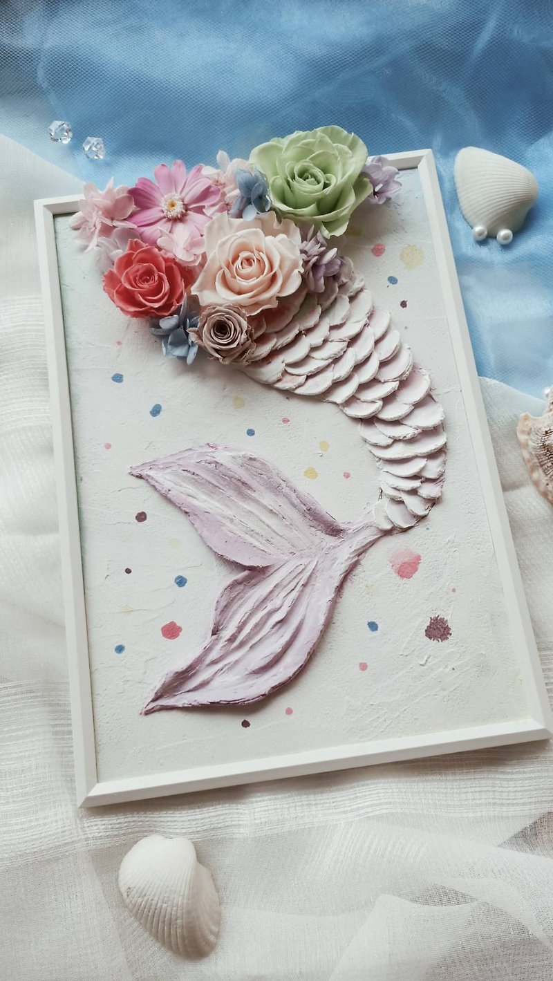 [Mother's Day Gift Box] Mermaid Immortal Flower Diffuser Stone Photo Frame ~ Home Decoration, Plaster Sculpture - Posters - Other Materials Pink