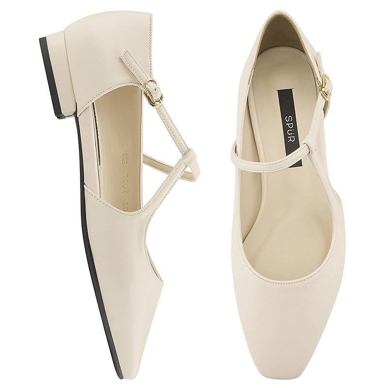 PRE-ORDER SPUR  Side Open Mary Jane QS7007 IVORY - Women's Leather Shoes - Other Materials 