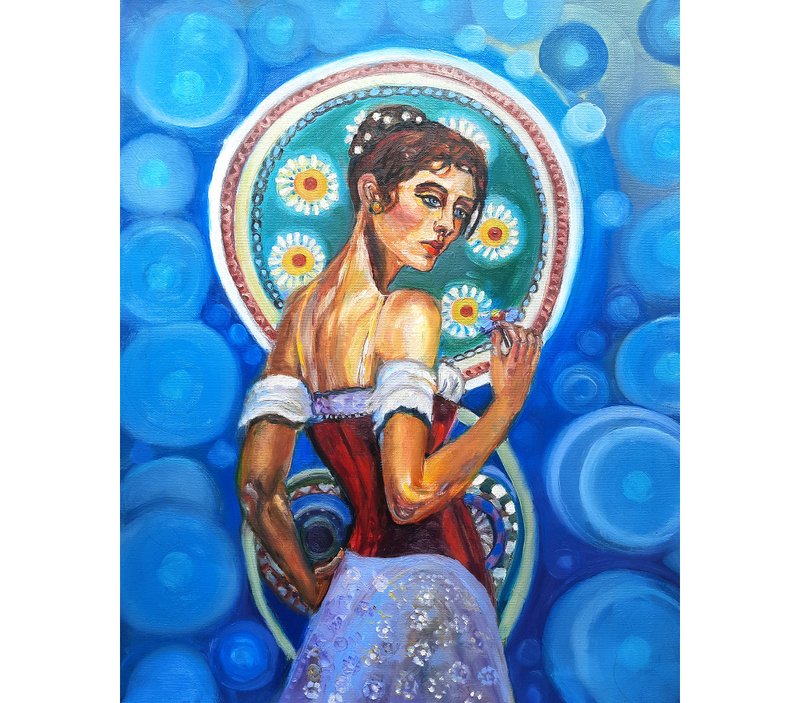 原創畫 Girl Painting  Art  Original Art  Oil Painting  Oil On Canvas - 壁貼/牆壁裝飾 - 其他材質 藍色