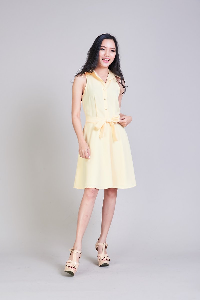 Yellow Dress Shirt Dress Yellow Summer Dress  เดรสสีเหลืองอ่อน เชิ้ต ชุดใส่ทำงาน - ชุดเดรส - เส้นใยสังเคราะห์ สีเหลือง