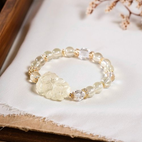 イエローホワイト水晶九尾のキツネの妖精ブレスレット天然鉱物