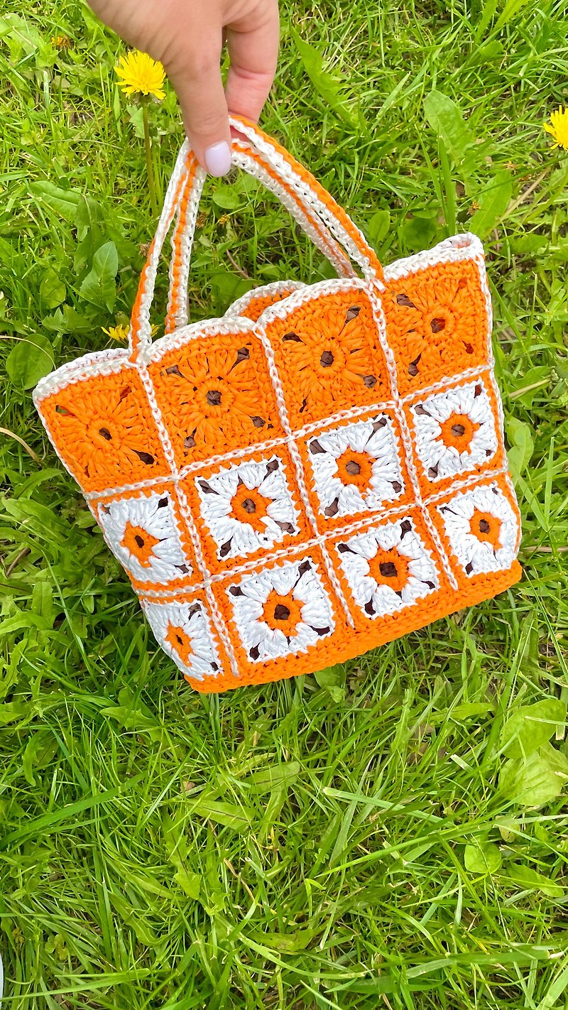 Orange bag Tote bag Summer bag Crochet bag for summer - Handbags & Totes - Polyester Orange